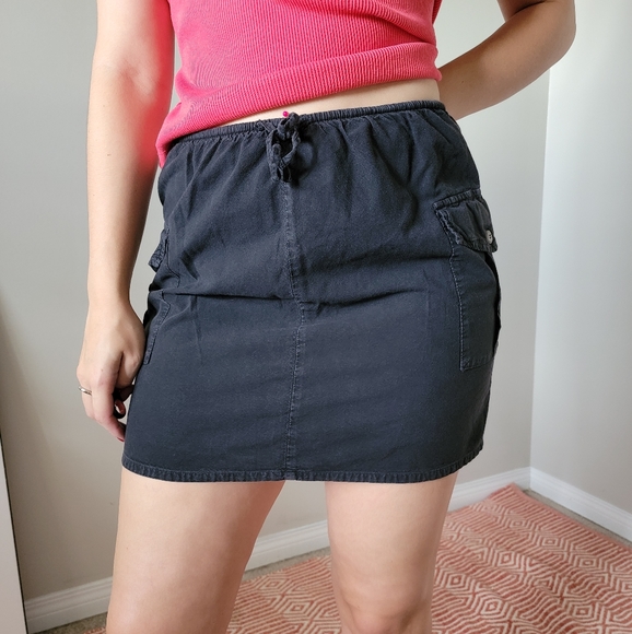 Au Coton Drawstring Black Skirt w/ Side Pockets - Picture 4 of 8